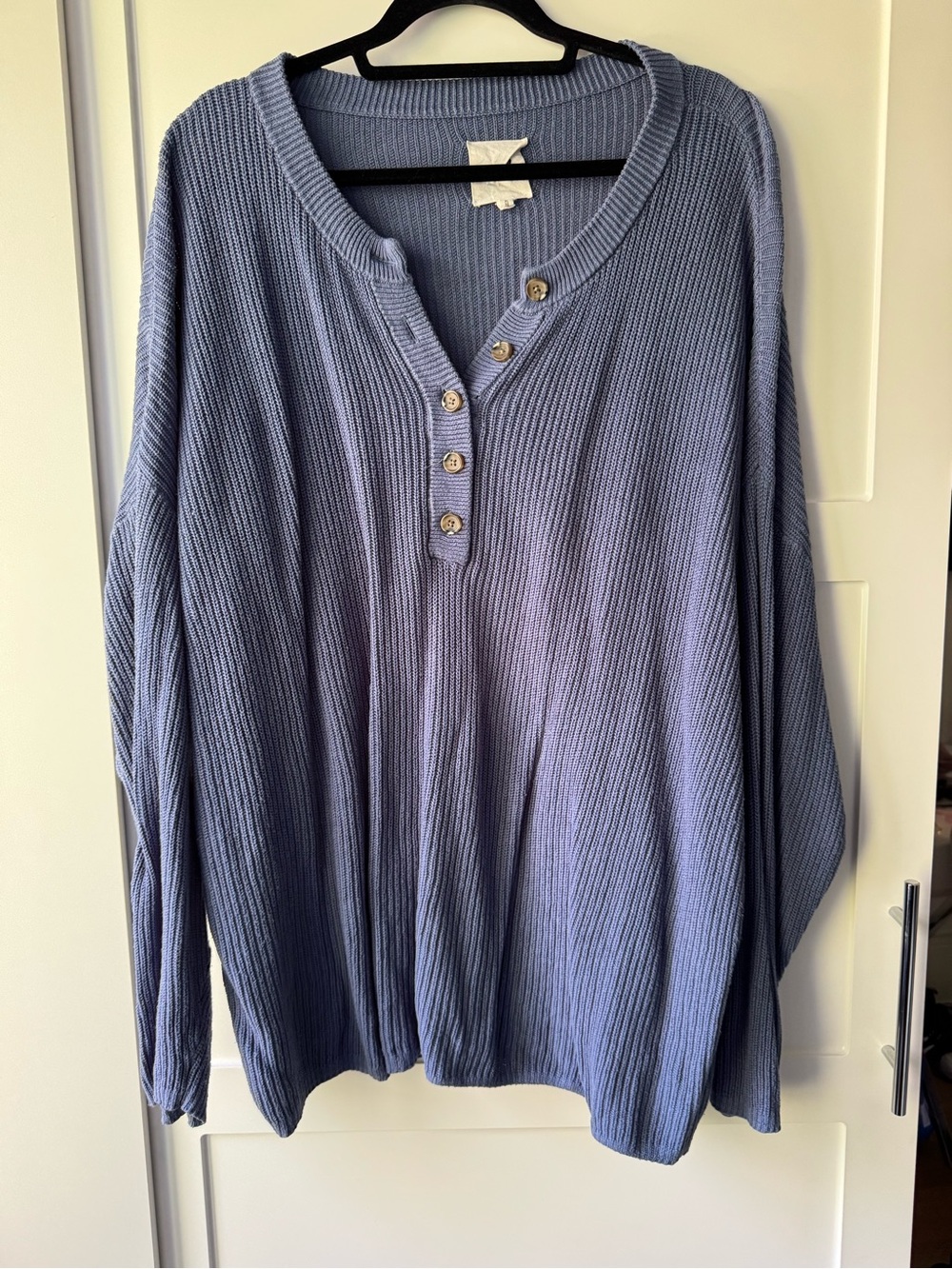 Aerie Ribbed Knit Oversized Henley - Dusty Blue